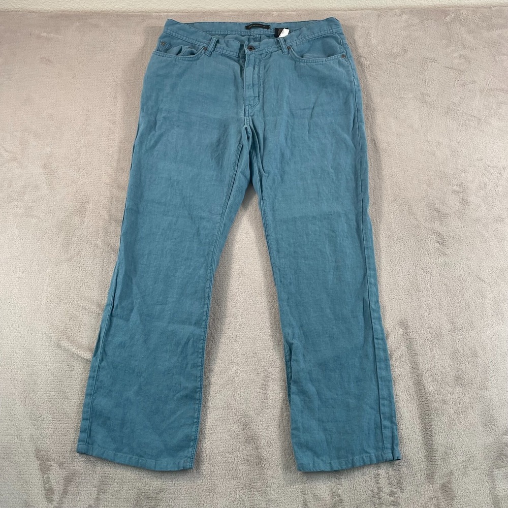 John Varvatos Classic Straight Pants Men 34x29 Lake‎ Green 100% Linen Designer